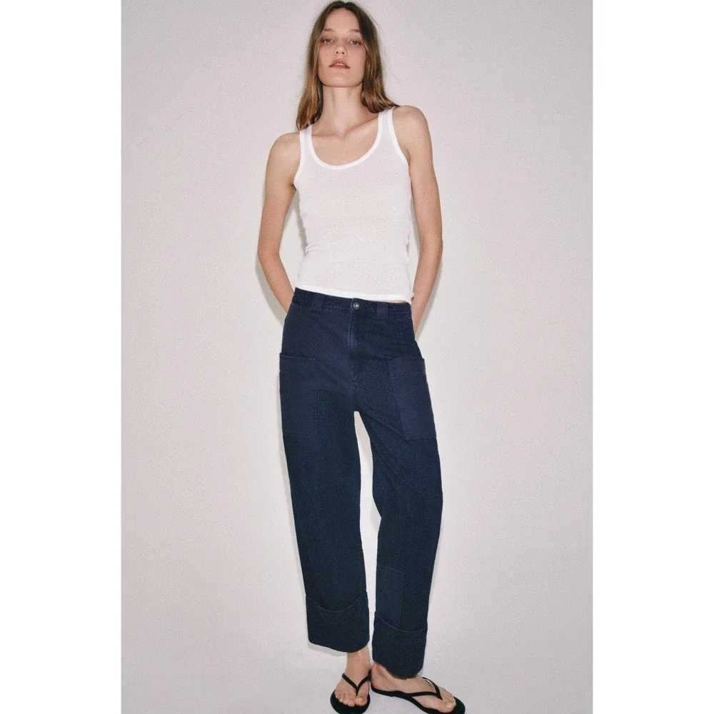 Zara ZW Collection Contrast Pocket Trousers Size S Contemporary Patchwork